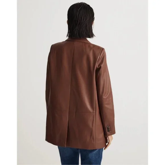 Madewell The Larsen Blazer in Clifftop Brown Leather NEW